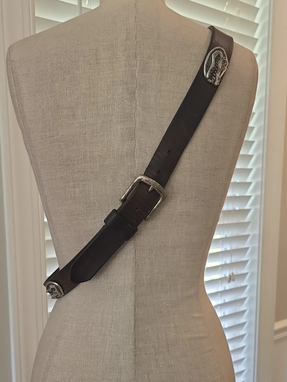 Men's Dark Brown Leather Belt with Alligator Silver-Tone Buckle